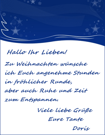 Beispiel für einen Weihnachtswunsch bzw. Weihnachtsgruß in blau