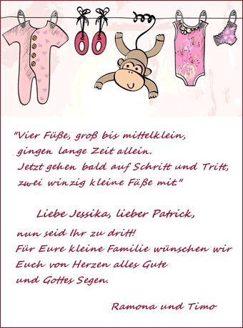 Vorlage für einen Glückwunsch zur Geburt mit einem Gedicht