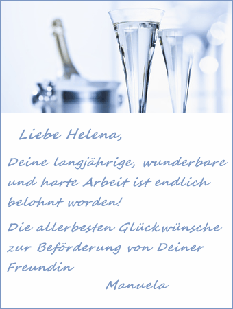 Die allerbesten Glückwünsche zur Beförderung von Deiner Freundin