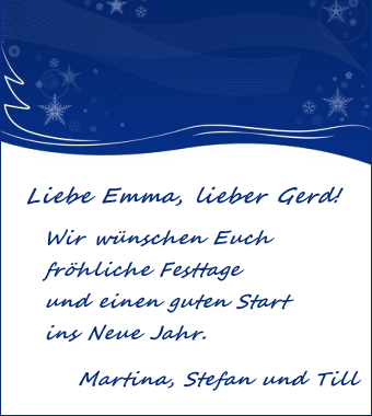 Beispiele für die Weihnachtskarte mit Text in blau