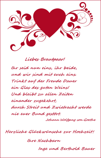 Vorlage für eine Hochzeitskarte mit einem Gedicht