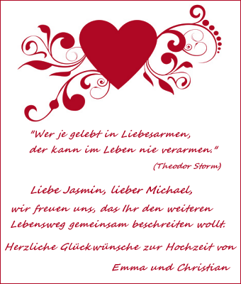 Glückwunschkarte zur Hochzeit mit einem Gedicht