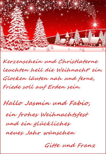 Beispiel für Karte mit Weihnachtsgedicht in rot