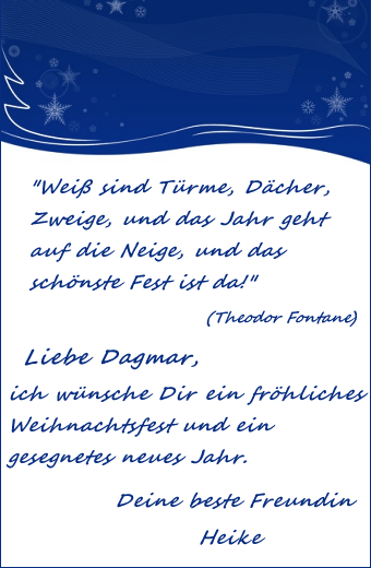 Karte mit einem Weihnachtsspruch in blau