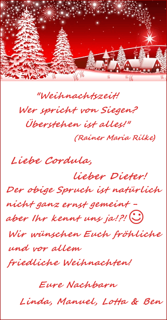 Weihnachtskarte mit einem lustigen Spruch