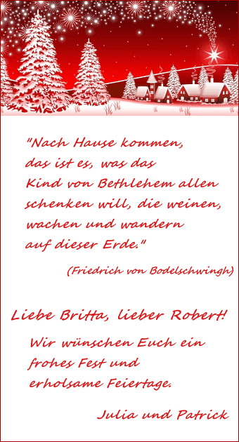 Beispiel für Weihnachtskarte mit Weihnachtsspruch in rot