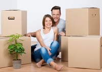 Couple with moving boxes